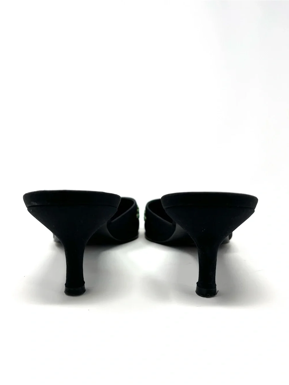 Vintage Giuseppe Zanotti Y2K Black Satin Beaded Flower Mules Kitten Heels 7.5 - Picture 6 of 10